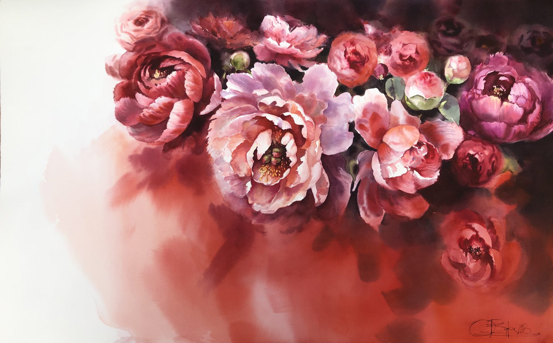Red Floral Composition, 64,8×101,8cm,2018