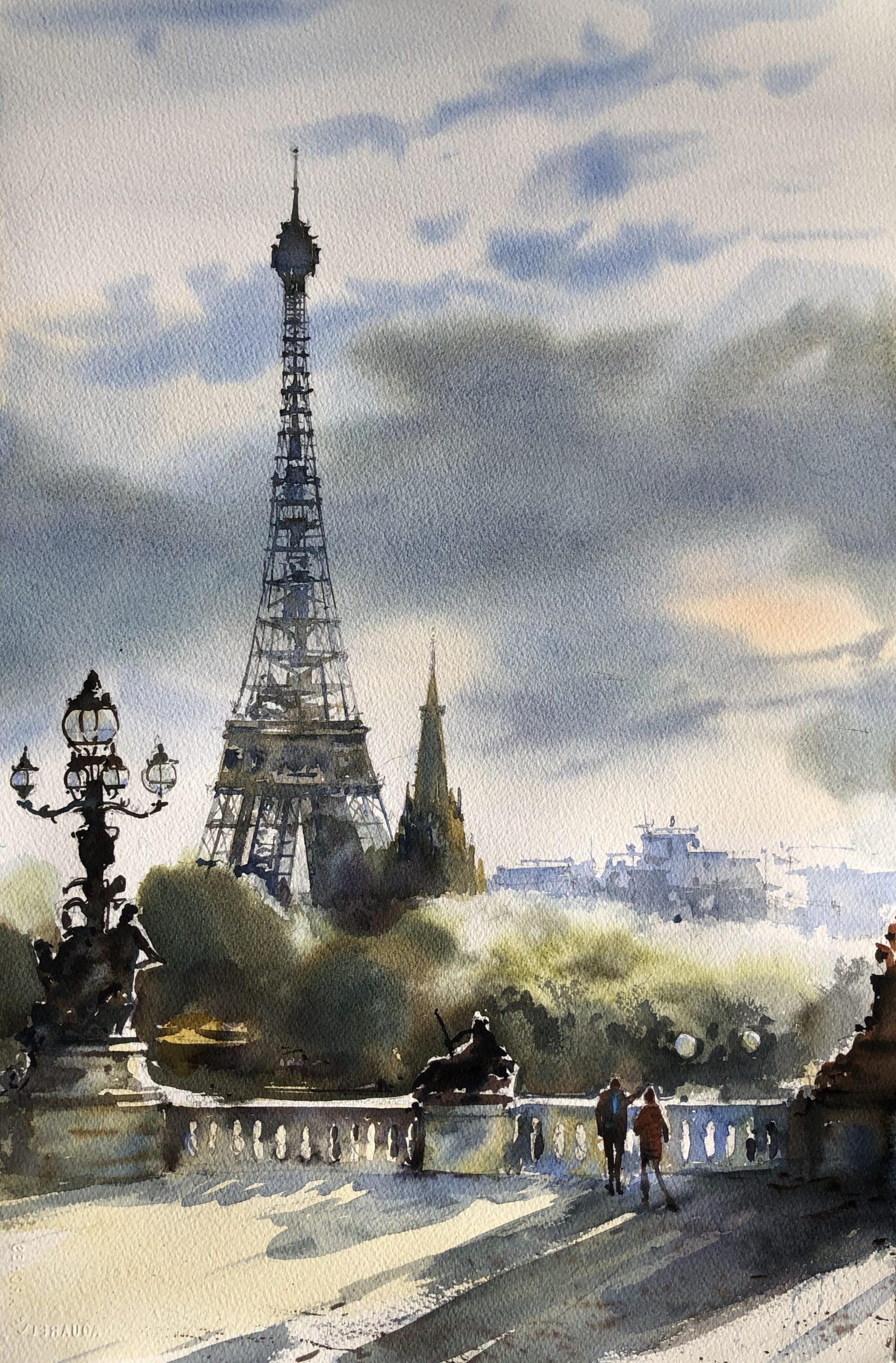 Good Morning, Paris, Watercolour, 56x38cm,Dobré ráno,Paříž