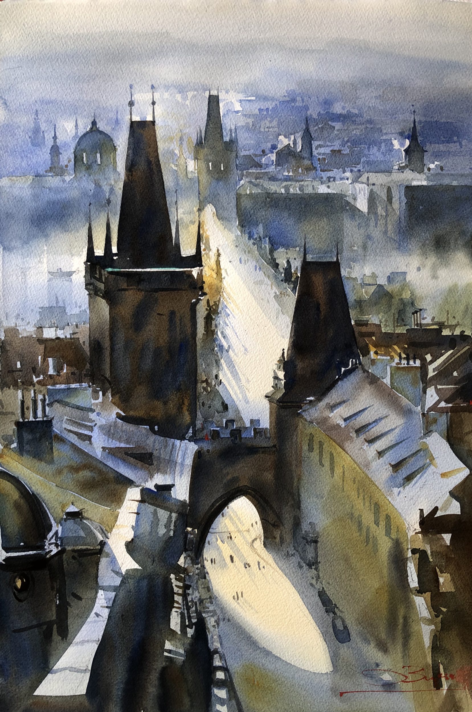 Magic Prague, Watercolour, 56x38cm,Magická Praha
