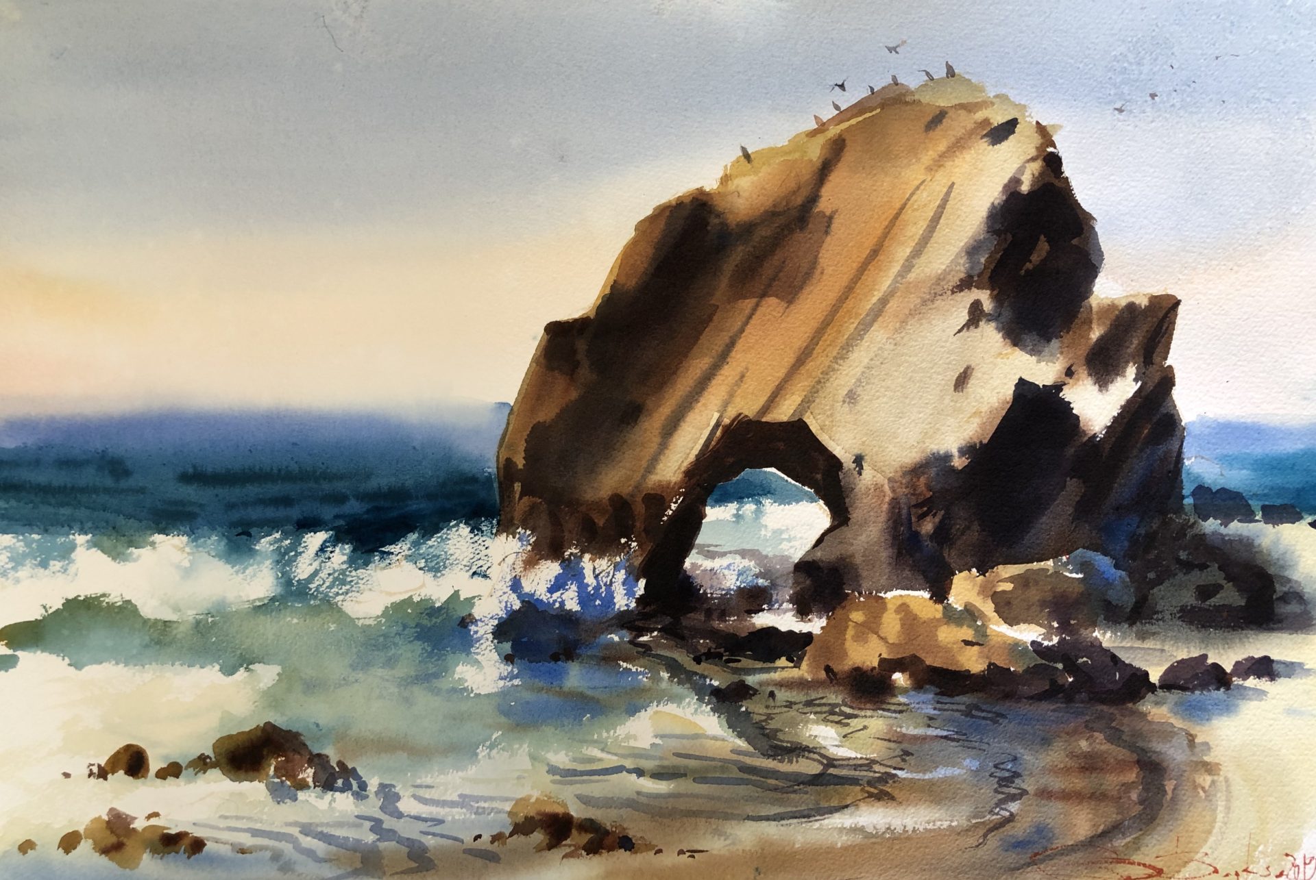 Sunday in Santa Cruz, Watercolour,56x38cm, Neděle v Santa Cruz